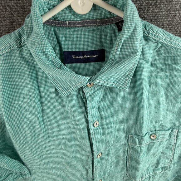 Tommy Bahama Linen Tencel Lyocell Light Green Pocket Button Up XL Short Sleeve - Picture 2 of 12